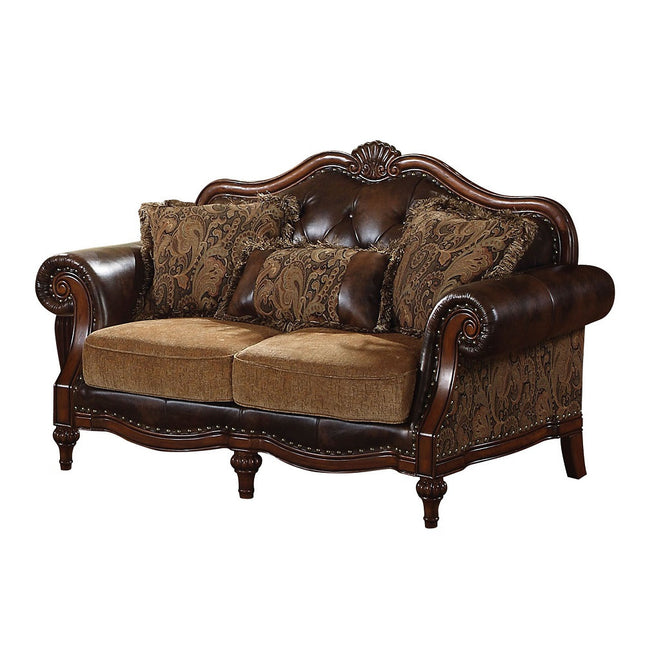 ACME 05496 Dreena Loveseat with 3 Pillows, PU & Chenille
