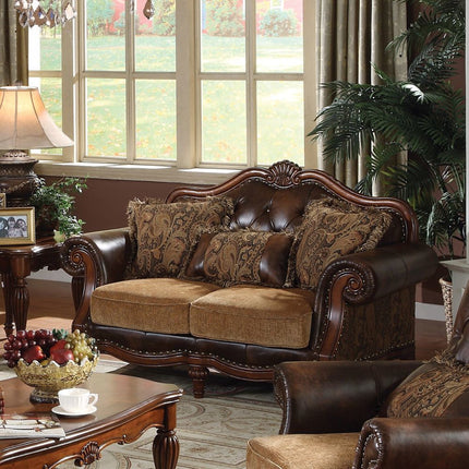 ACME 05496 Dreena Loveseat with 3 Pillows, PU & Chenille