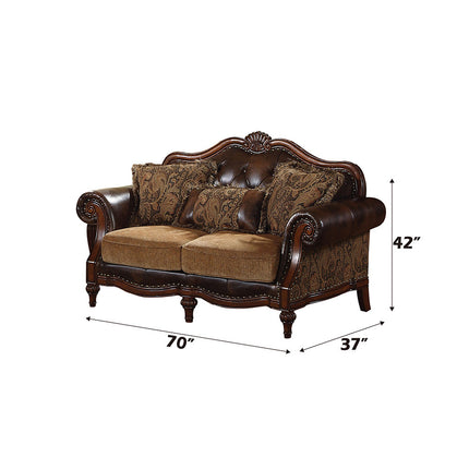 ACME 05496 Dreena Loveseat with 3 Pillows, PU & Chenille