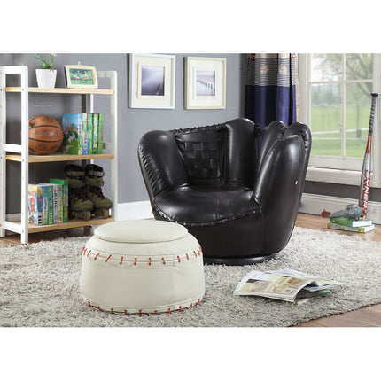 ACME 05522 All Star 2 Piece Pack Chair & Ottoman, Baseball: Black Glove Chair, White Ottoman