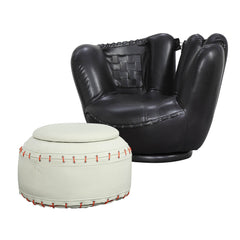 ACME 05522 All Star 2 Piece Pack Chair & Ottoman, Baseball: Black Glove Chair, White Ottoman