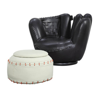 ACME 05522 All Star 2 Piece Pack Chair & Ottoman, Baseball: Black Glove Chair, White Ottoman ACME Furniture