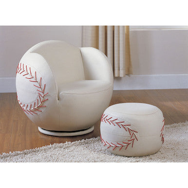 ACME 05528 All Star 2 Piece Pack Chair & Ottoman, Baseball: White ACME Furniture