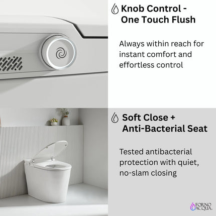 FORNO ACQUA Luxurious Smart Toilet. Includes Auto Flush, Powerful Flush, sleek tankless design Ideal for Powder Rooms. FORNO ACQUA