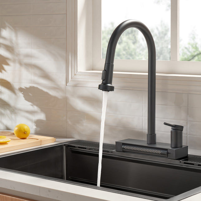 FORNO ACQUA 4 Function Waterfall  Pull-Down Kitchen Faucet Black