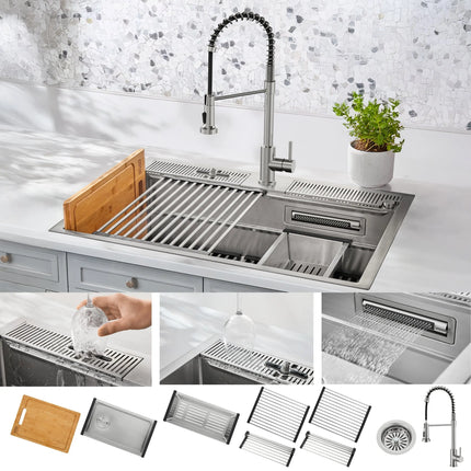 FORNO ACQUA MultiSINK kit with Integrated Waterfall Rinsing and Glass Washing Station.  Includes Chef Faucet and Accessories. FORNO ACQUA