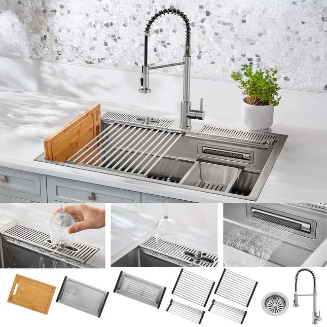 FORNO ACQUA MultiSINK kit with Integrated Waterfall Rinsing and Glass Washing Station.  Includes Chef Faucet and Accessories. FORNO ACQUA