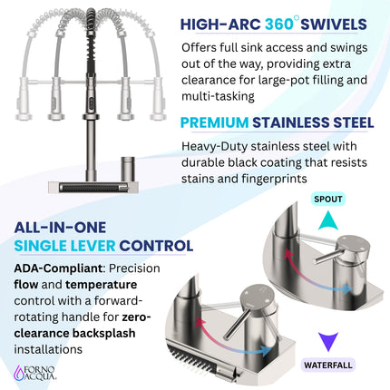 FORNO ACQUA 4 function pull-Down Waterfall Kitchen Faucet