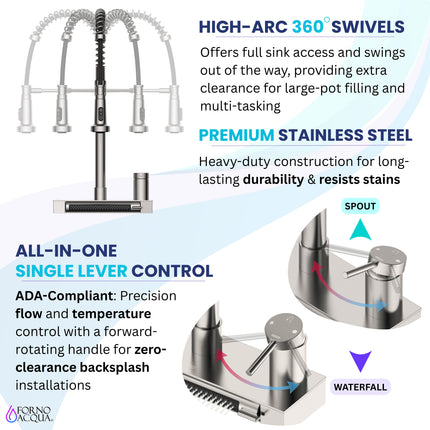 FORNO ACQUA 4 Function  Pull-Down Waterfall Kitchen Faucet
