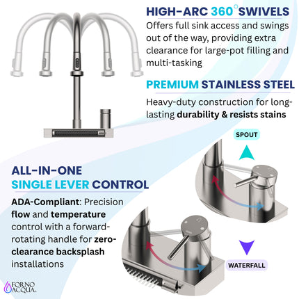 FORNO ACQUA 4 Function Waterfall  Pull-Down Kitchen Faucet