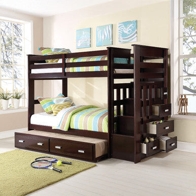 ACME 10170W Allentown Espresso Twin/Twin Bunk Bed w/ Storage Ladder and Trundle ACME Furniture