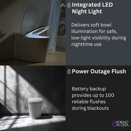 FORNO ACQUA Luxurious Smart Toilet. Includes Auto Flush, Powerful Flush, sleek tankless design Ideal for Powder Rooms. FORNO ACQUA