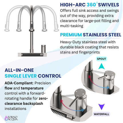 FORNO ACQUA 4 Function Waterfall  Pull-Down Kitchen Faucet