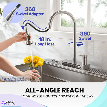 FORNO ACQUA 4 Function Waterfall  Pull-Down Kitchen Faucet