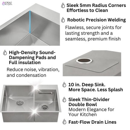 FORNO ACQUA 33 in. Drop-In/Undermount 40/60 Double Bowl Sink with Retractable Faucet & Waterfall FORNO ACQUA