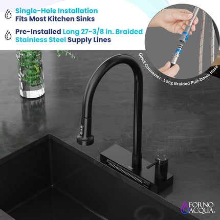 FORNO ACQUA 4 Function Waterfall  Pull-Down Kitchen Faucet