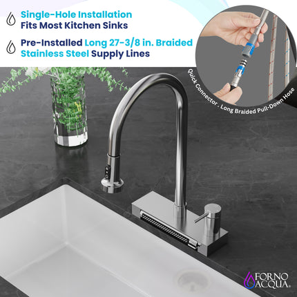 FORNO ACQUA 4 Function Waterfall  Pull-Down Kitchen Faucet