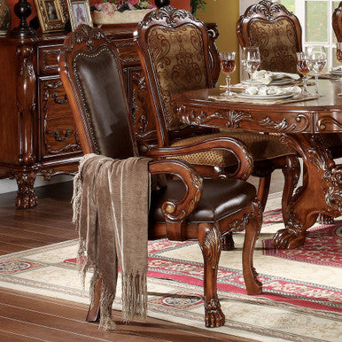 ACME 12154 Dresden Arm Chair (Set-2), PU & Cherry Oak ACME Furniture