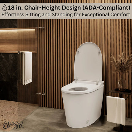 FORNO ACQUA Luxurious Smart Toilet. Includes Auto Flush, Auto Lid, Powerful Flush, sleek tankless design Ideal for Powder Rooms. FORNO ACQUA