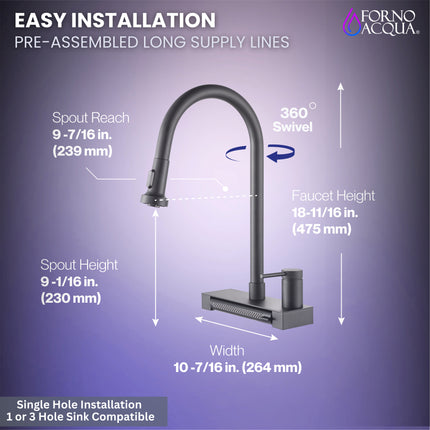 FORNO ACQUA 4 Function Waterfall  Pull-Down Kitchen Faucet