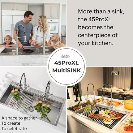 FORNO ACQUA 45 in. Drop-In/Undermount 3-Level Workstation Sink with Two Faucets & Glass Rinser FORNO ACQUA