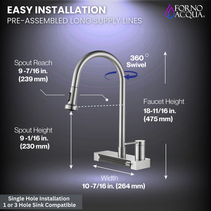 FORNO ACQUA 4 Function Waterfall  Pull-Down Kitchen Faucet