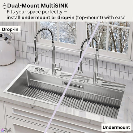 FORNO ACQUA 45 in. Drop-In/Undermount 3-Level Workstation Sink with Two Faucets & Glass Rinser FORNO ACQUA