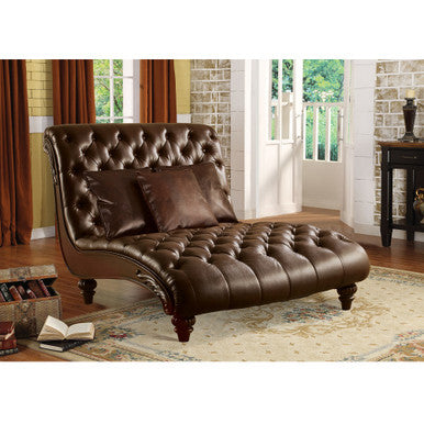 ACME 15035 Anondale Chaise with 3Pillows, 2-Tone Brown PU ACME Furniture