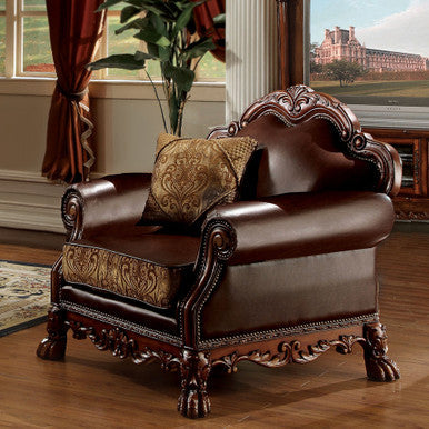 ACME 15162 Dresden Chair with 1 Pillow, Brown PU & Chenille, Cherry Oak ACME Furniture