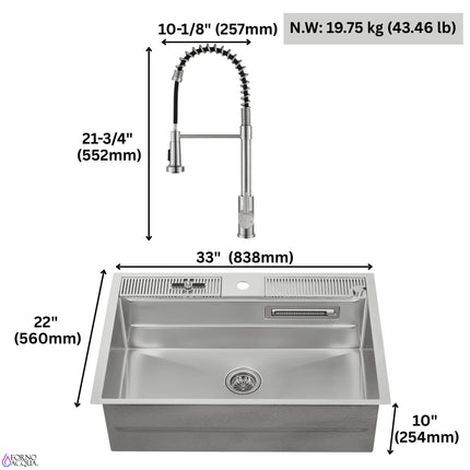 FORNO ACQUA MultiSINK kit with Integrated Waterfall Rinsing and Glass Washing Station.  Includes Chef Faucet and Accessories. FORNO ACQUA