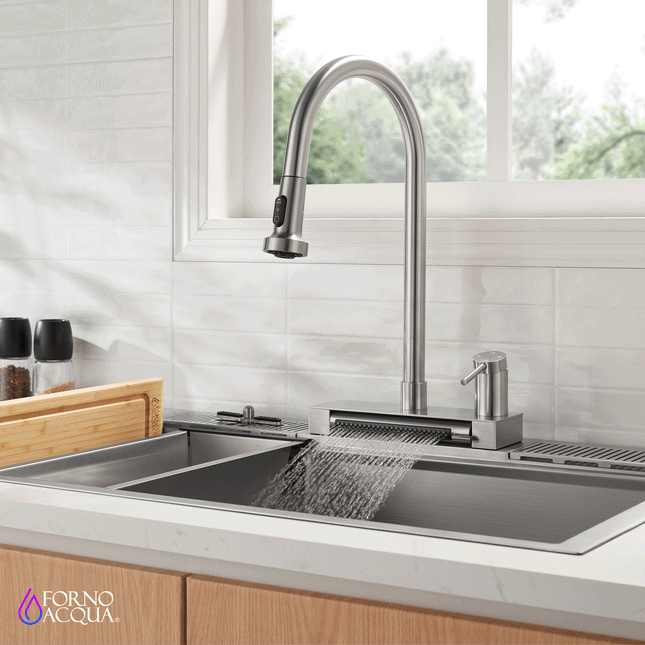 FORNO ACQUA 4 Function Waterfall  Pull-Down Kitchen Faucet FORNO ACQUA