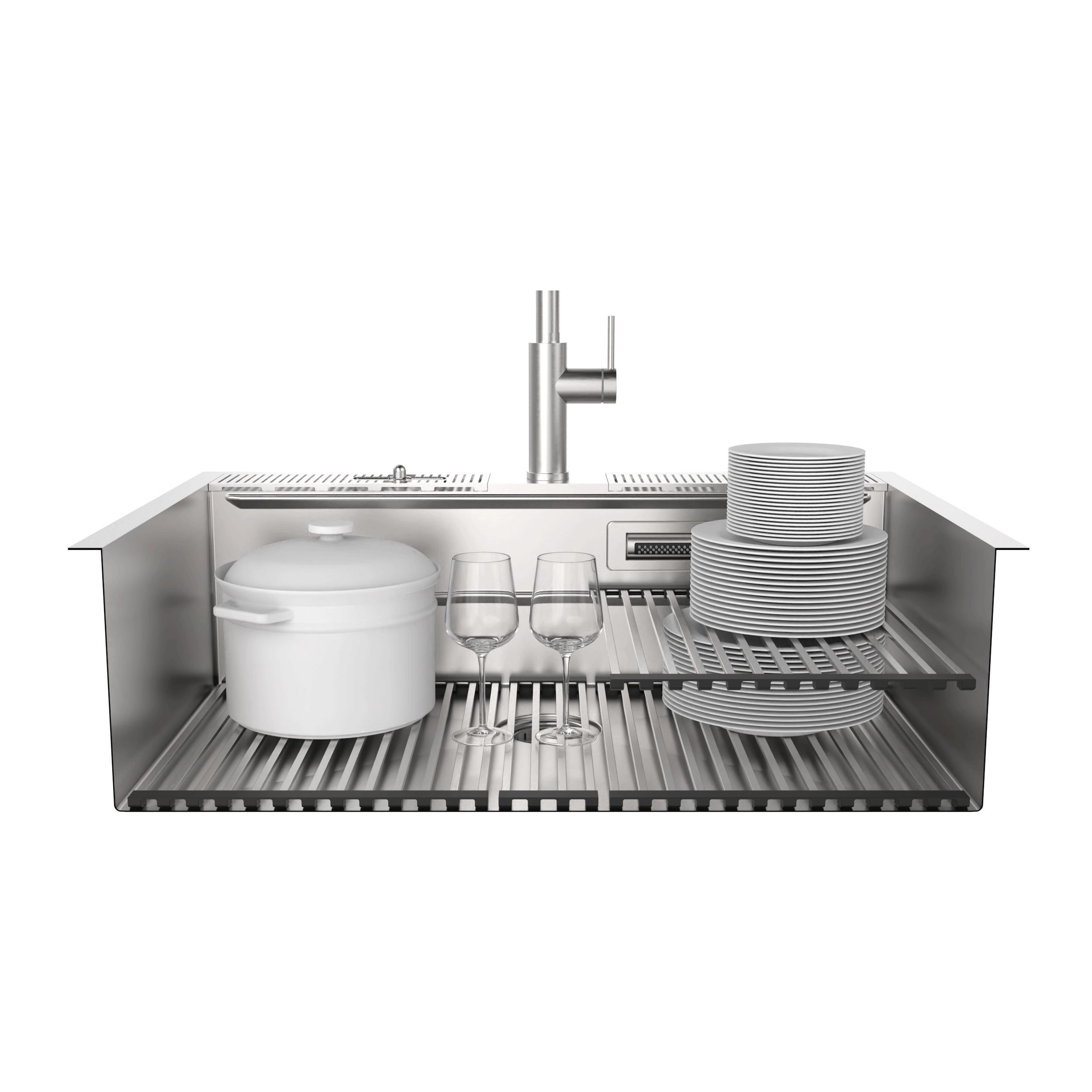 FORNO ACQUA 33 in. Drop-In/Undermount 40/60 Double Bowl Stainless Steel Sink with Waterfall Faucet