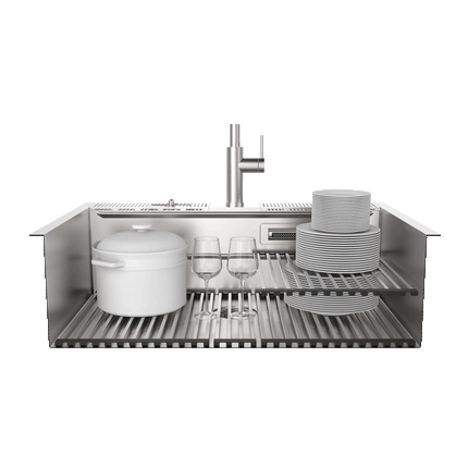 FORNO ACQUA 33 in. Drop-In/Undermount MultiSINK Workstation Sink with Waterfall Faucet & Glass Rinser FORNO ACQUA