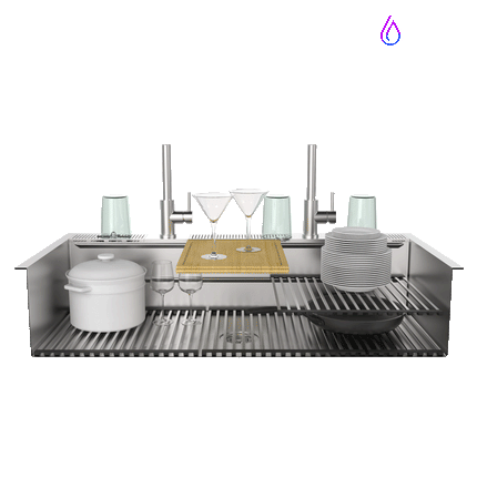 FORNO ACQUA 45 in. Drop-In/Undermount 3-Level Workstation Sink with Two Faucets & Glass Rinser FORNO ACQUA