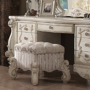 ACME 21138 Versailles Vanity Stool, Ivory Fabric & Bone White ACME Furniture
