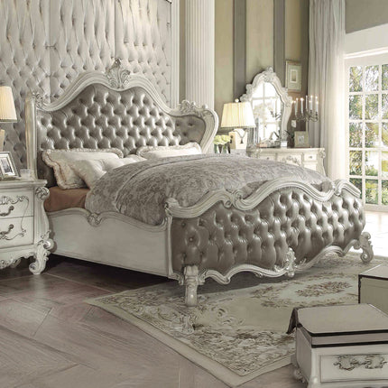 ACME 21144CK Versailles California King Bed, Vintage Gray PU & Bone White (1Set/3Ctn)