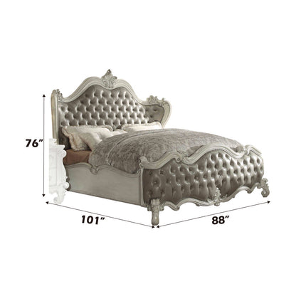 ACME 21144CK Versailles California King Bed, Vintage Gray PU & Bone White (1Set/3Ctn)  2