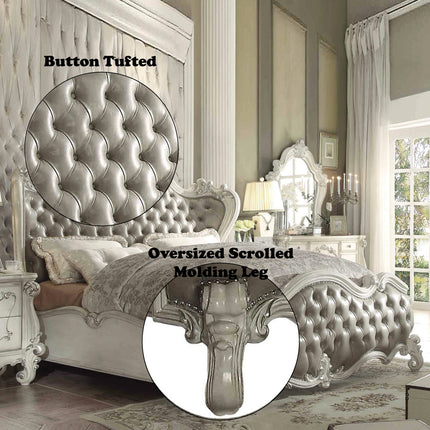 ACME 21144CK Versailles California King Bed, Vintage Gray PU & Bone White (1Set/3Ctn)  3