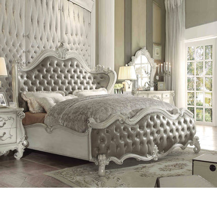 ACME 21150Q Versailles Queen Bed, Vintage Gray PU & Bone White (1Set/3Ctn)  2