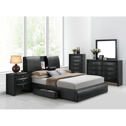 ACME 21270Q Kofi Queen Black PU Bed with Drawer