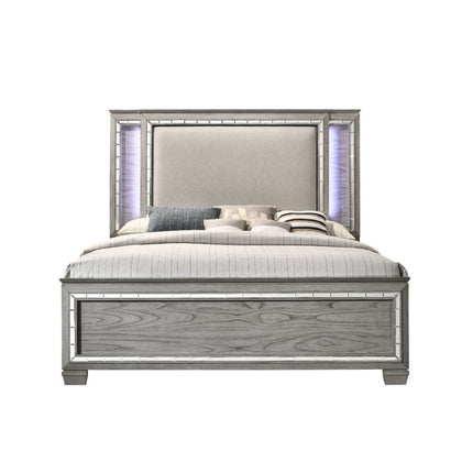 ACME 21820Q Antares Queen Bed, Fabric & Light Gray Oak