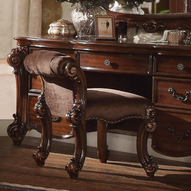 ACME 22010 Vendome Vanity Stool, Fabric & Cherry ACME Furniture