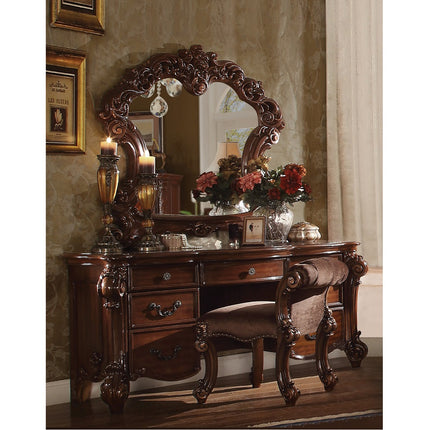 ACME 22010 Vendome Vanity Stool, Fabric & Cherry  4