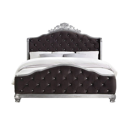 ACME 22137EK Leonora Eastern King Bed, Fabric & Vintage Platinum