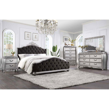ACME 22140Q Leonora Queen Bed, Fabric & Vintage Platinum