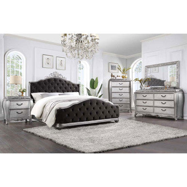 ACME 22140Q Leonora Queen Bed, Fabric & Vintage Platinum ACME Furniture
