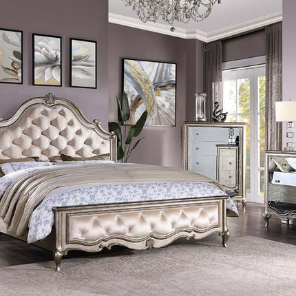 ACME 22197EK Esteban Eastern King Bed, Velvet & Antique Champagne