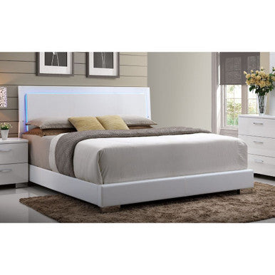 ACME 22637EK Lorimar Eastern King Bed (Headboard with LED), White PU & Chrome Leg (1Set/2Ctn) ACME Furniture