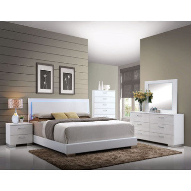 ACME 22640Q Lorimar Queen Bed (Headboard with LED), White PU & Chrome Leg (1Set/2Ctn) ACME Furniture