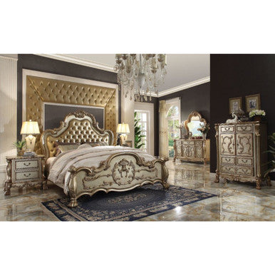 ACME 23157EK Dresden Eastern King Bed, Bone PU & Gold Patina (1Set/3Ctn) ACME Furniture